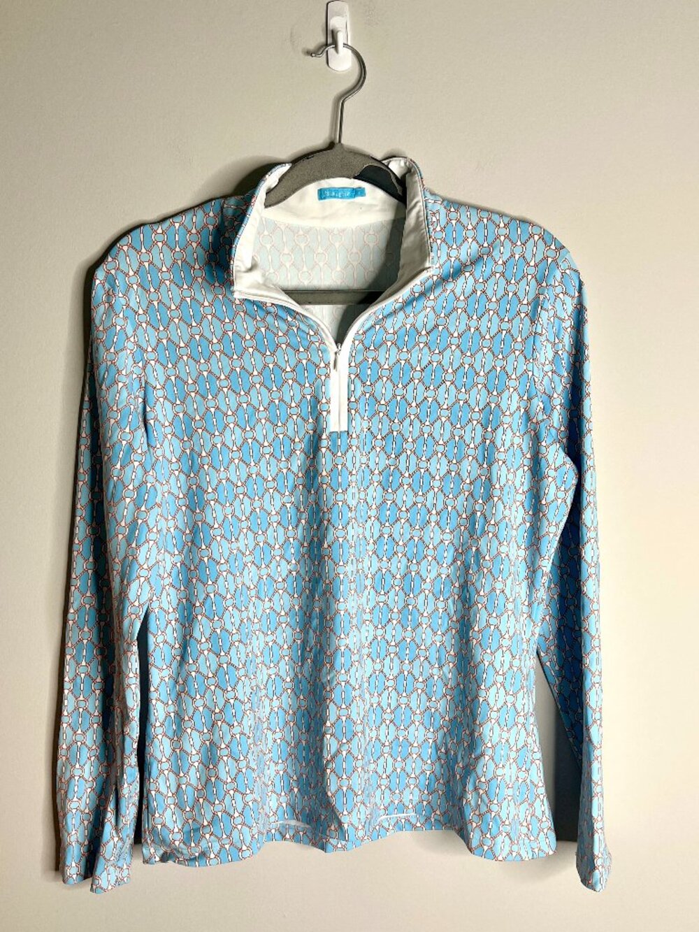 J. McLaughin Quarter Zip Catalina Cloth in Signet Ring Print Preppy Coastal Golf